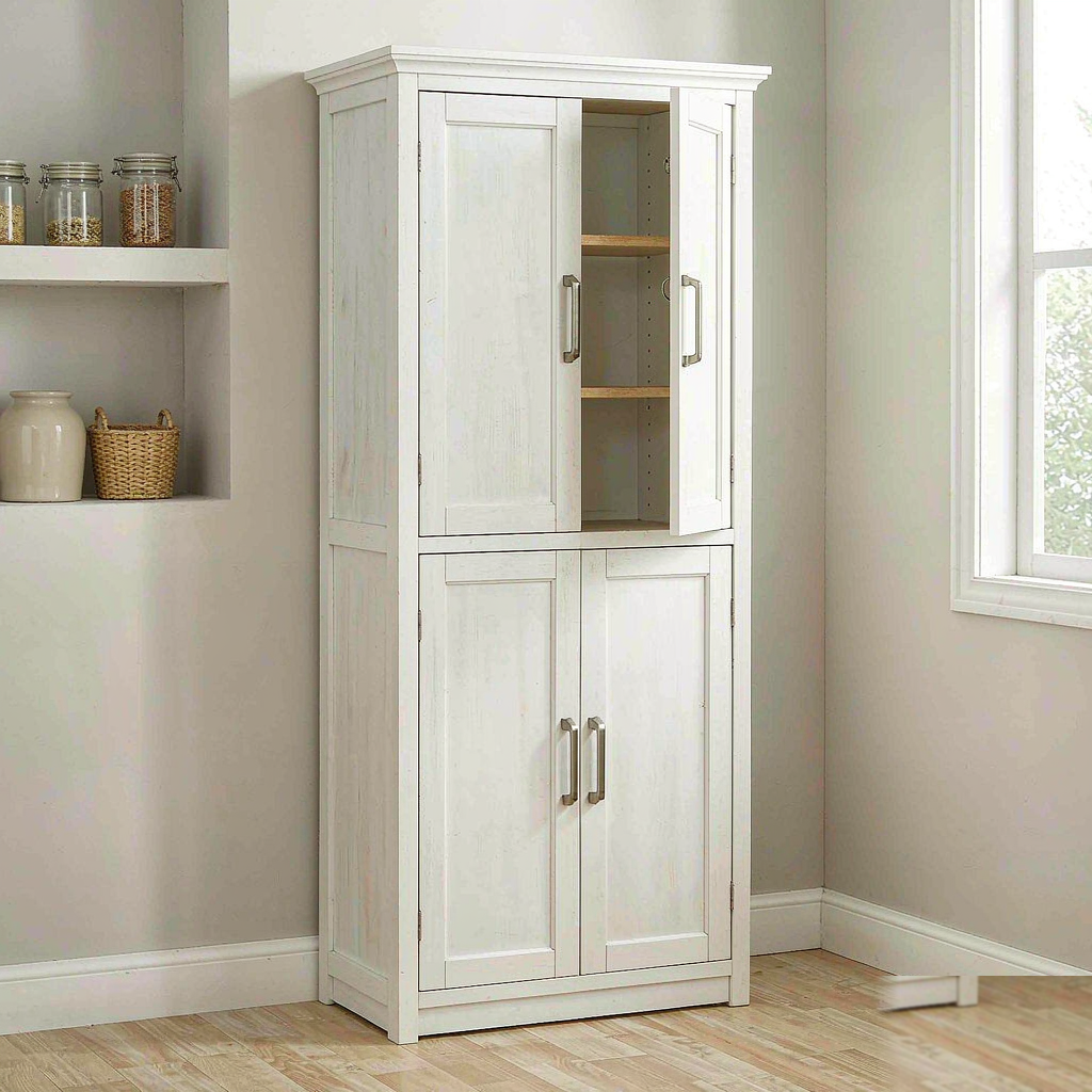 Tall white pantry storage cabinet
